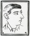 Dimitris Galanis, Self portrait, woodcut, 9 x 7.2 cm